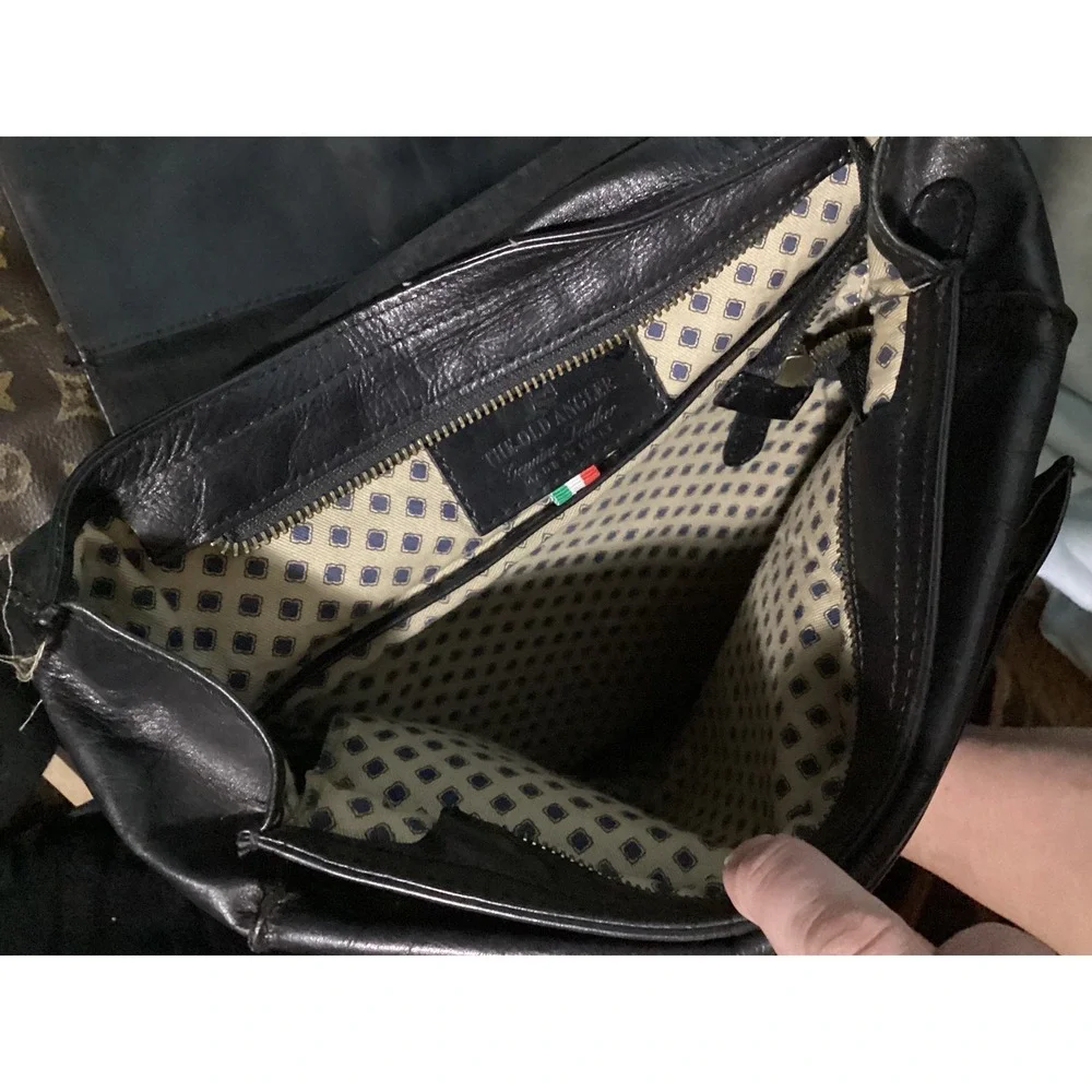 The Old Angler Italian Leather Black Backpack Flap Closure
